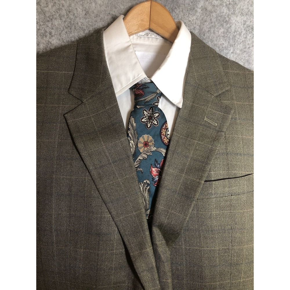 Jos. A. Bank Blazer 44L Tan Windowpane Check Silk Wool Suit Coat Business Casual